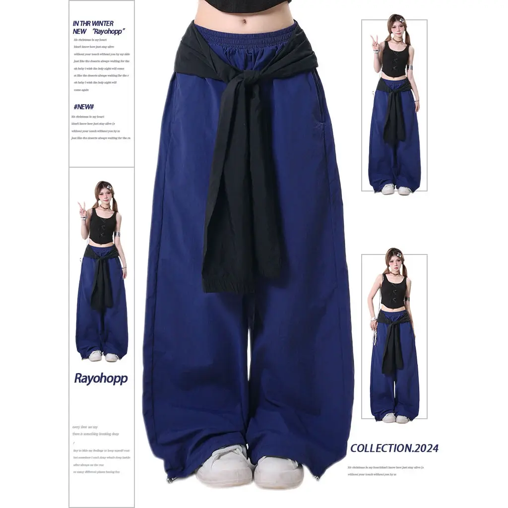 Street Dance Women Multicolor Loose Pants American Retro Hip-hop Sports High Waist Wide Leg Casual Trousers Versatile Trendy BF