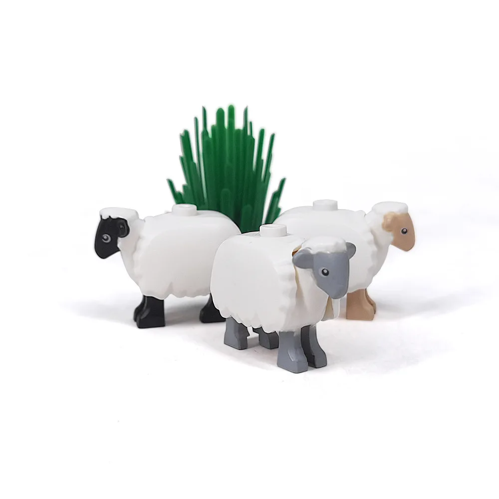 MOC City Animal Building Block Street View Farm Pasture Field Long Cashmere Sheep Zoo Scene Pet Accessories Bricks Friends Toys