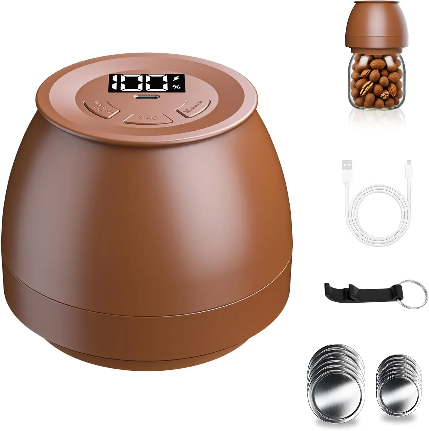 

Электрический вакуумный упаковщик для банок Мейсон - коричневый