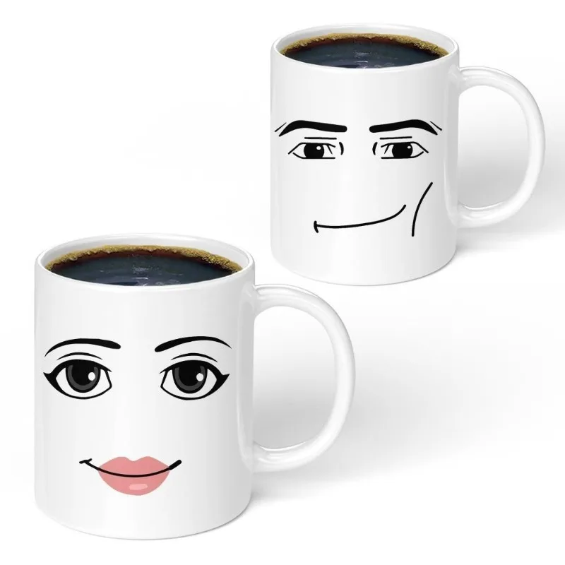 Jogo quente roblox temático dos desenhos animados impressão caneca de expressão facial feminina criativa cerâmica café da manhã café leite copo presente
