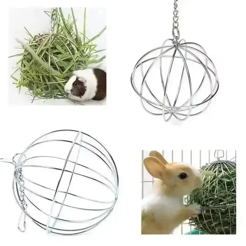 New Pet Supplies Suspendable Stainless Steel Plated Hays Rack Ball Feed Dispenser Hanging Ball Toy Guinea Pig Hamster Rat Rabbit