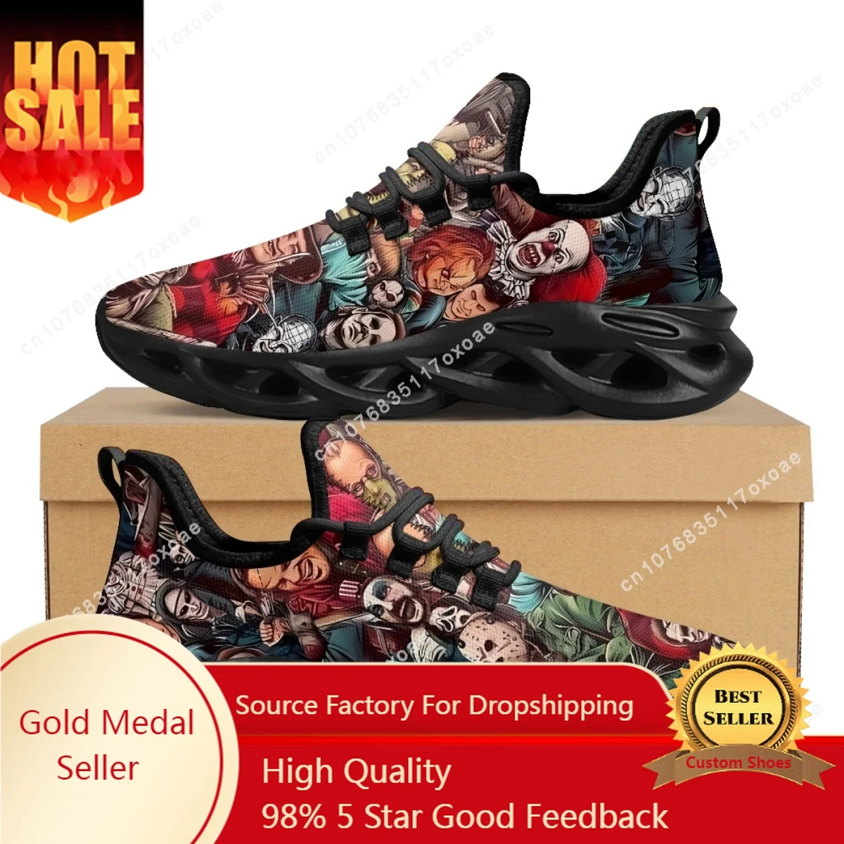 

Horror Movie Killer Character Sneakers for Women Men Jason/Michael Myers/Chucky Air Cushion Tennis Shoes Halloween Gift Footwear