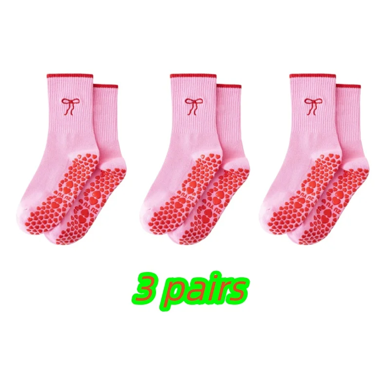 

3 pairs of yoga socks, children's mid tube socks, adhesive anti slip, fungus lace embroidery, professional training, running, Pi