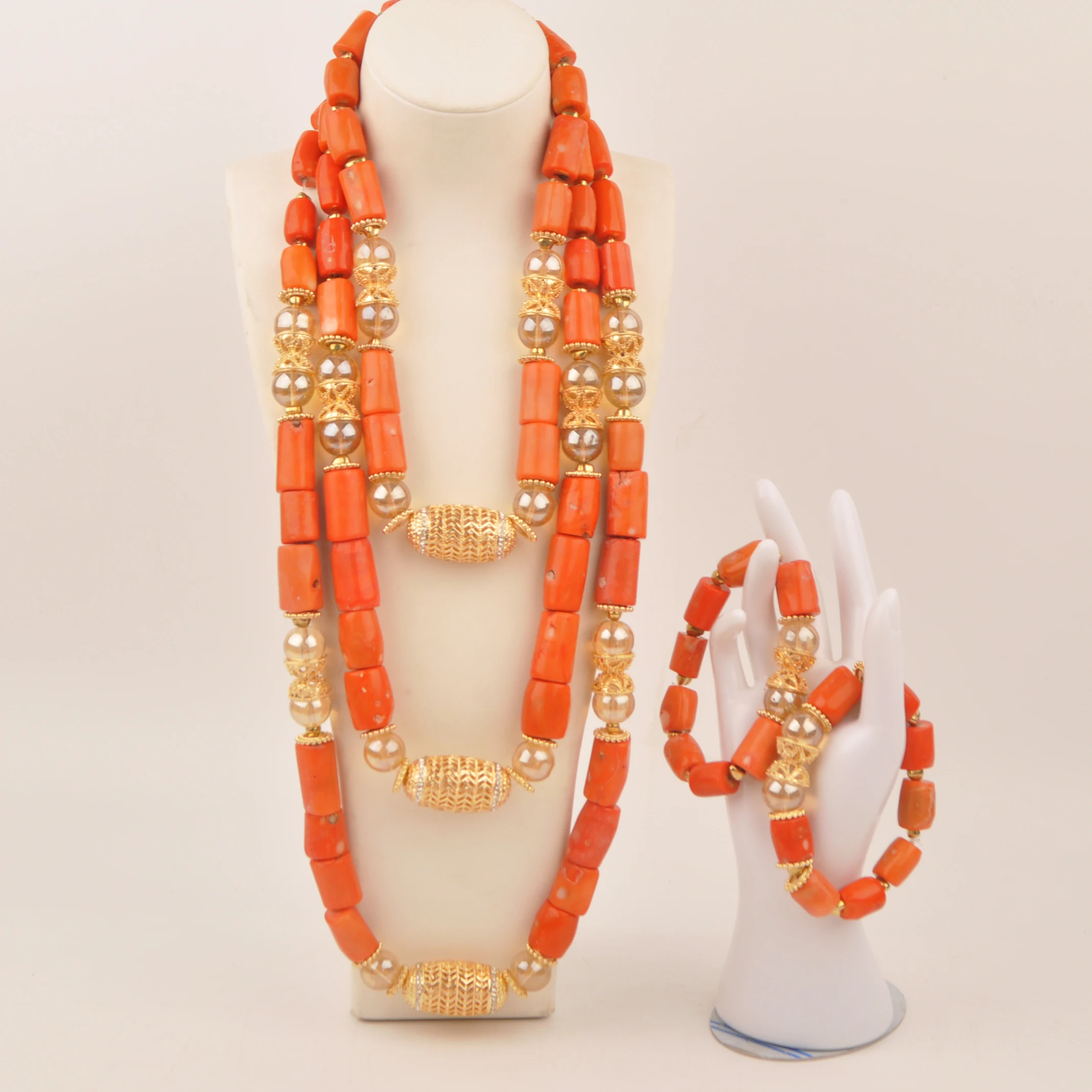 

Natural coral Nigerian Wedding Orange Fashion jewelry African necklace