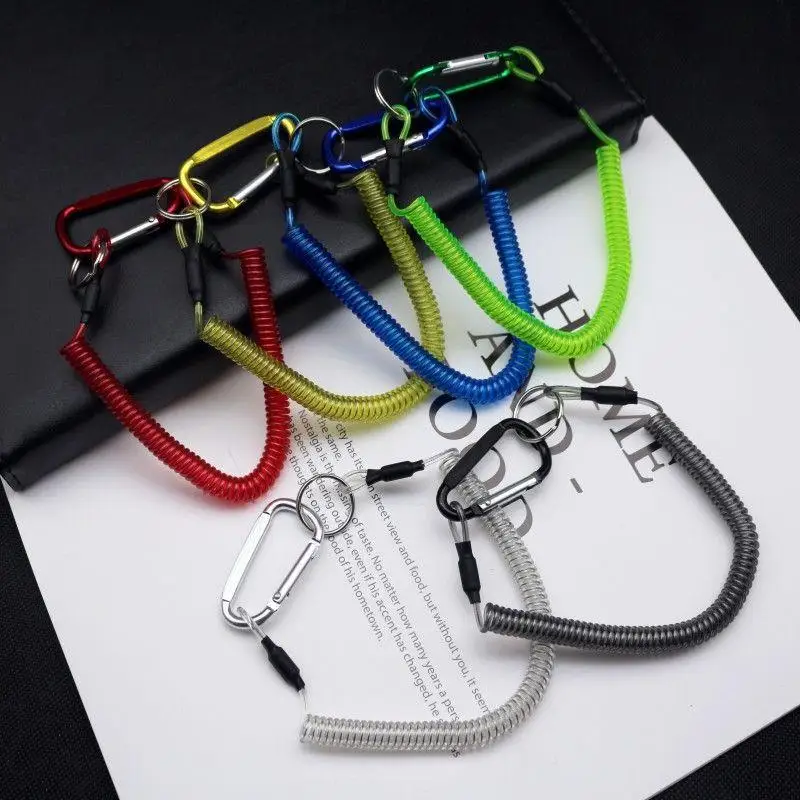 

Spring Elastic Rope Anti-lost Phone Keychain Secure Lock Tackle Fishing Lanyards Multi-functional Key Lanyard Spiral Carabiner