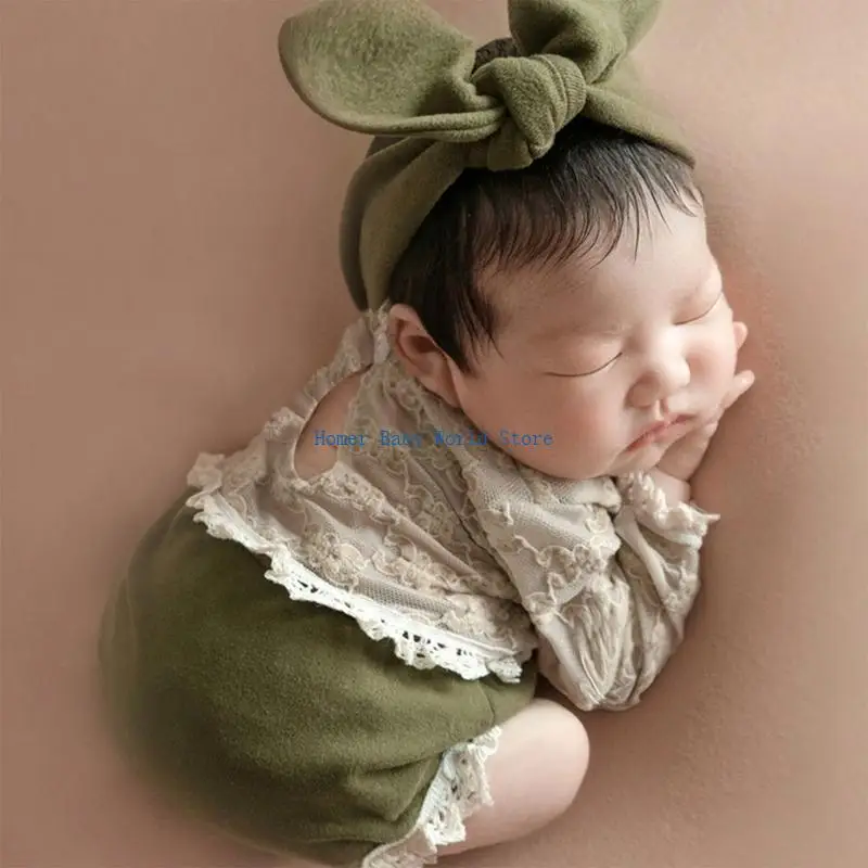 B2QD Baby Princess Lace Romper Hairband Phemsuit Set 0-3m Infant Girls Girls Outfit