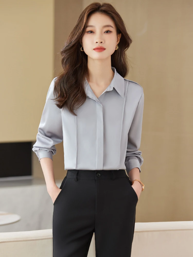 

Gray Shirt Women's Long Sleeve Chiffon Top Set Hotel Manager Professional Clothing Autumn Winter New Style Elegant OL Style