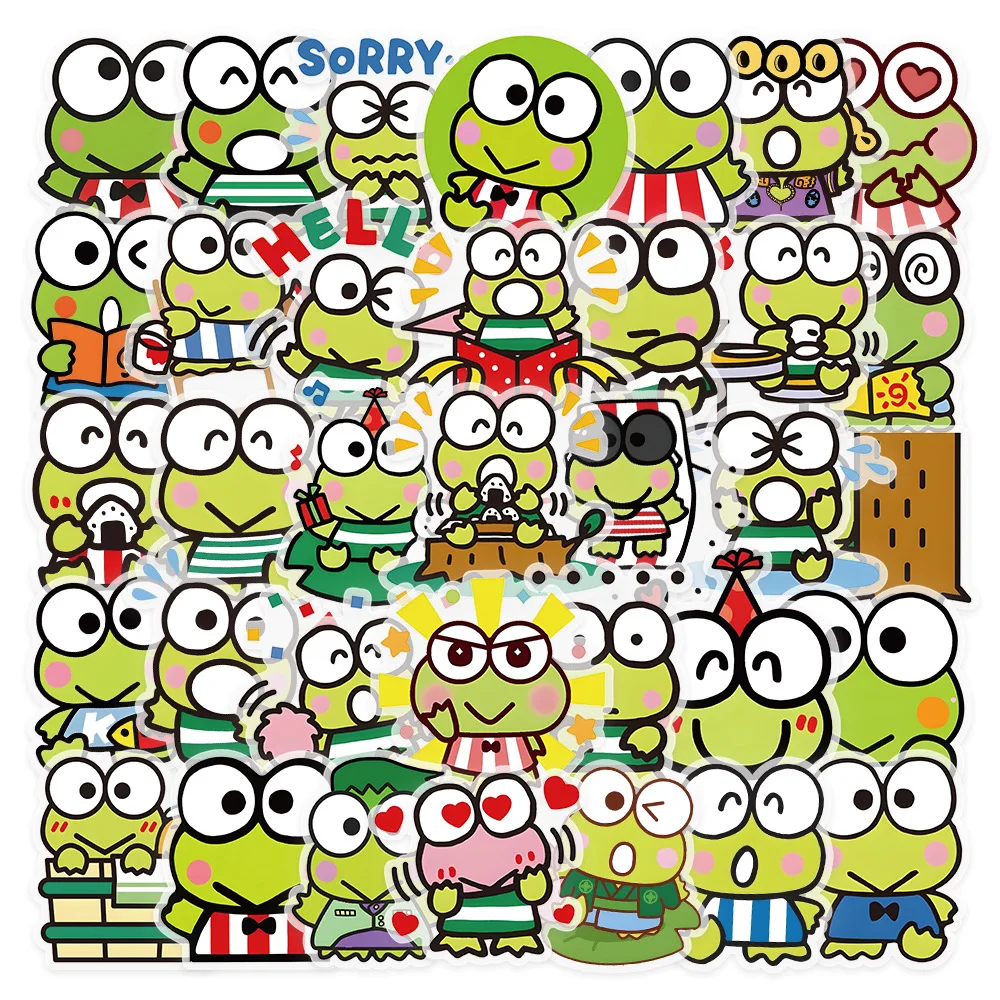 10/30/50PCS Sanrio Kero Kero Keroppi Green Kawaii Frog Sticker Cute Cartoon Graffiti DIY Laptop Guitar Water Cup Decal Kids Toy