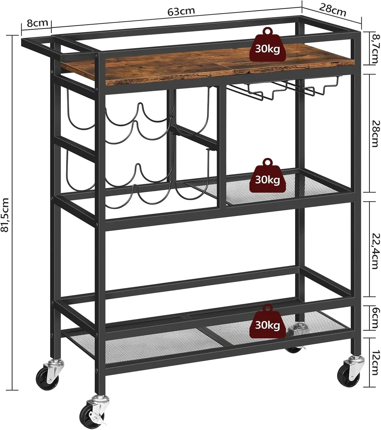 

Барная тележка для дома, 3-уровневая сервировочная тележка с колесами и ручкой, тележка для напитков со стойкой для вина и подстаканниками, новая популярность