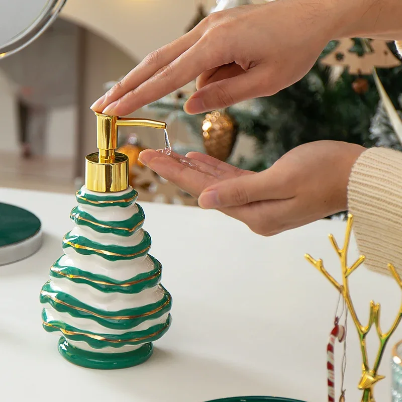 Bathroom Shampoo Bottle Christmas Tree Shape Ceramics Wristband Hand Dispenser Shower Gel Dispenser Press Bottle Soap Dispenser