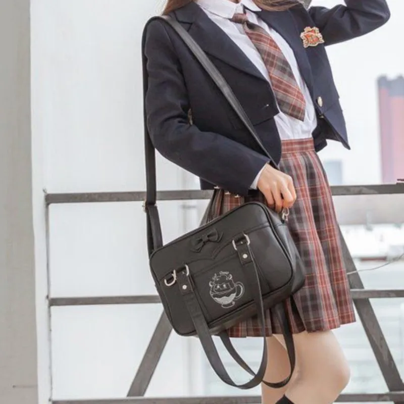 الحلو لطيف القوس حقائب كتف المرأة جلدية سعة كبيرة حقيبة يد أفقية المرأة اليابانية Harajuku التطريز حقائب كروسبودي #4