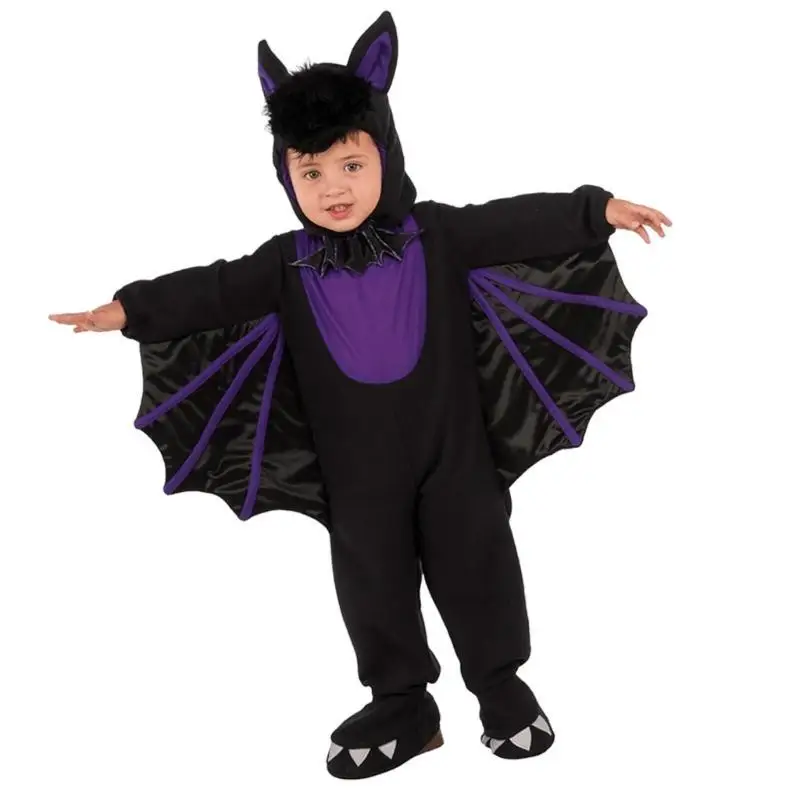 652F BAT JUMPSUIT와 윙 할로윈 악마 의상 악마 점프 수트 의상 모자 소년 소녀 할로윈을위한 모자