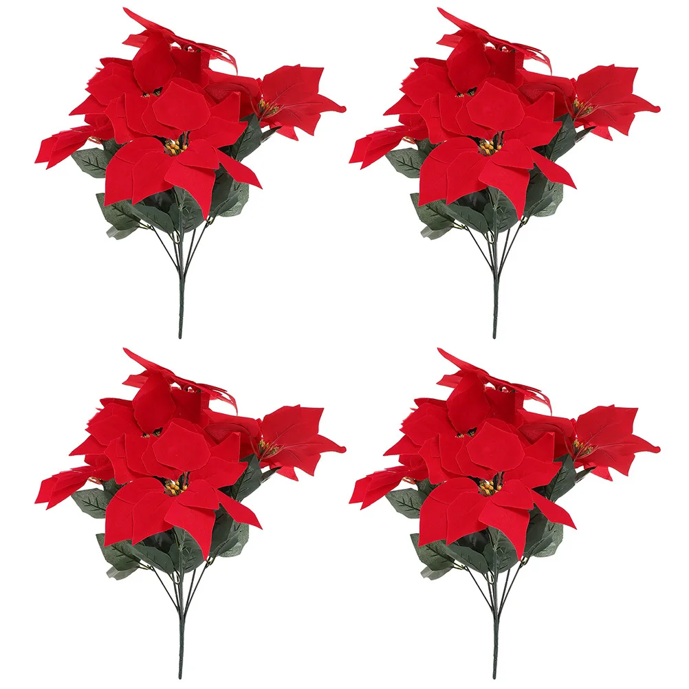 

TOVINANNA Artificial Poinsettia Flowers 7 21 Leaves Wedding Decor 4pcs Elegant Garden Adornments Fake Flower Set