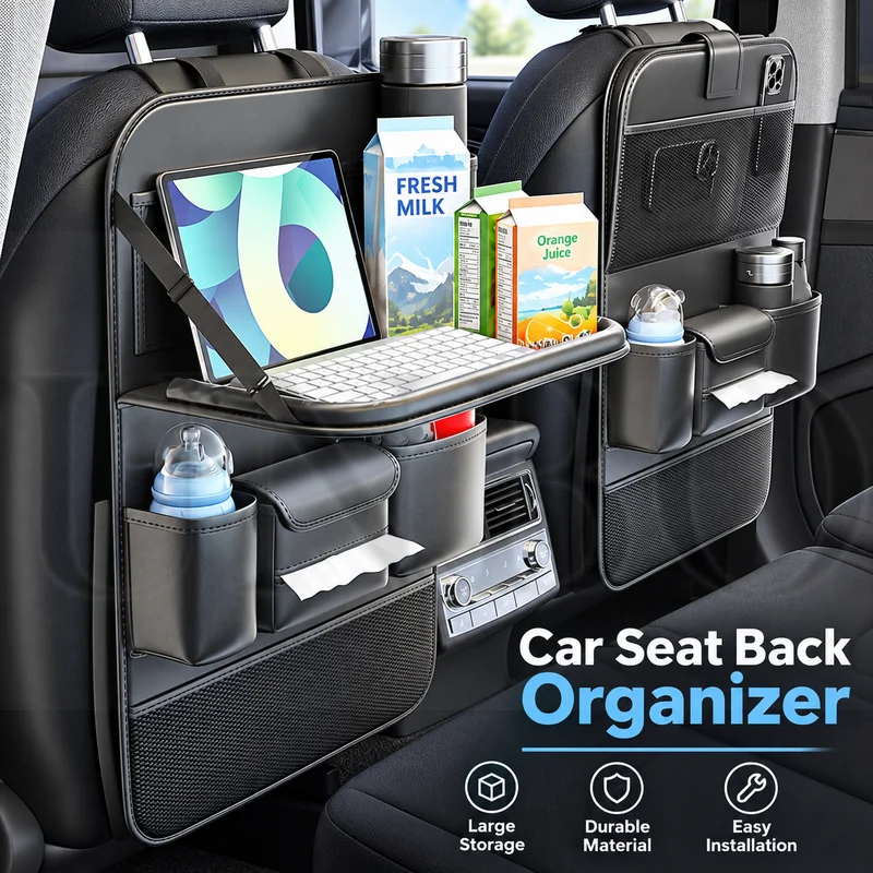 Car Seat Back Storage Bag Hanging Organizer Rear Seat Storage Box and Lumbar Support Pillow Universal Auto Accessory