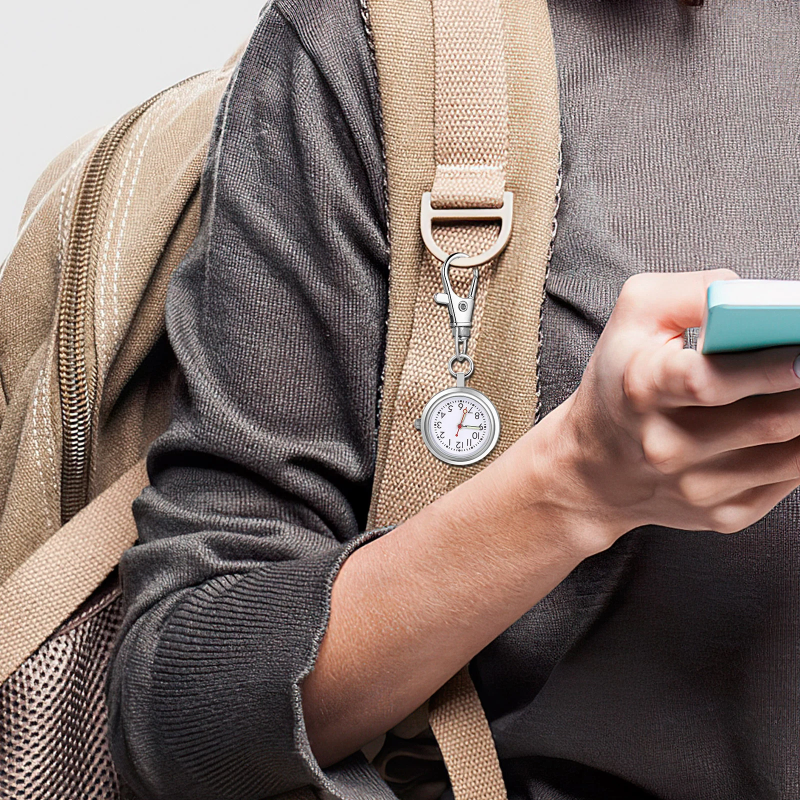 Orologio da tasca con quadrante grande, fibbia a chiave, orologi da infermiera con clip in lega, puntatori luminosi invertiti portatili da donna, movimento al quarzo