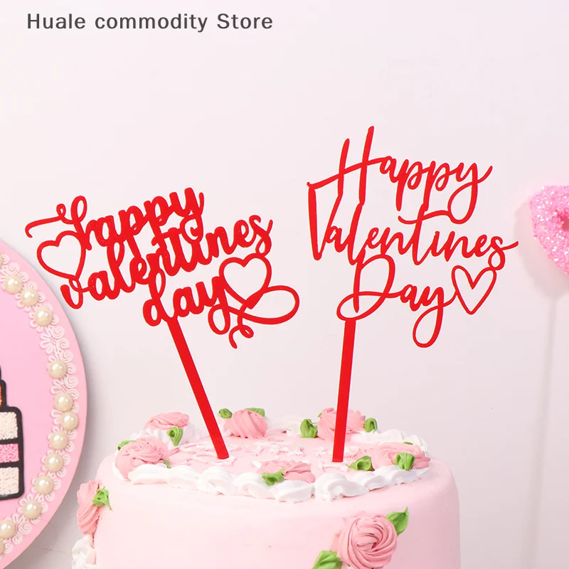5 قطعة عيد الحب سعيد البلاستيك كب كيك القبعات العالية بريق الأحمر زينة عيد الحب كب كيك يختار هدية لعيد الحب