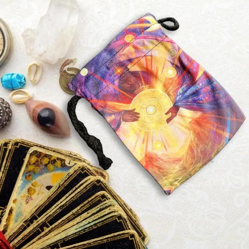 Tarot Storage Bag Tarot Card Storage Bag Drawstring Tarot Dice Bag Sun God Pattern 13x18cm Hand Gift Bags For Tarot Cards Dices