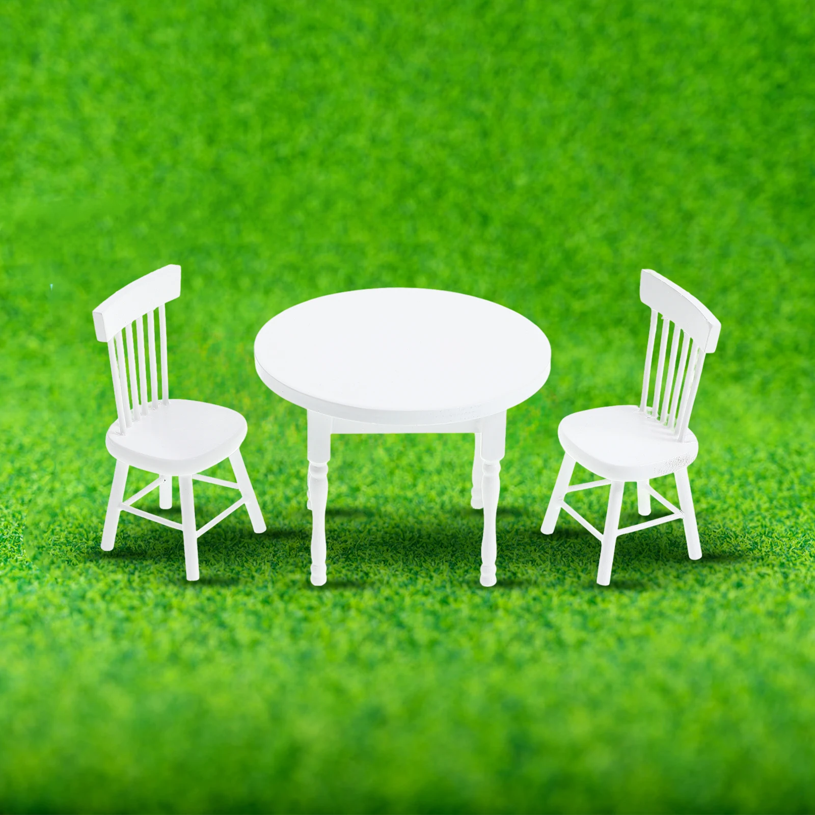

White Round Table Set Miniature Dollhouse Furniture Kitchen Accessories Decorative Toy Sturdy Wood Crafted Suitable Dining Patio