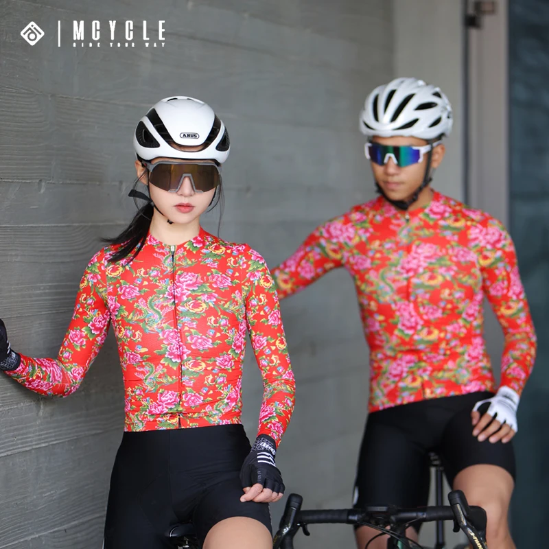 Mcycle Northeast Flower Design Cycling Bicycle Clothing Breathable Quick Drying Bike Top Long Sleeve Unisex Bike Cycling Jerseys