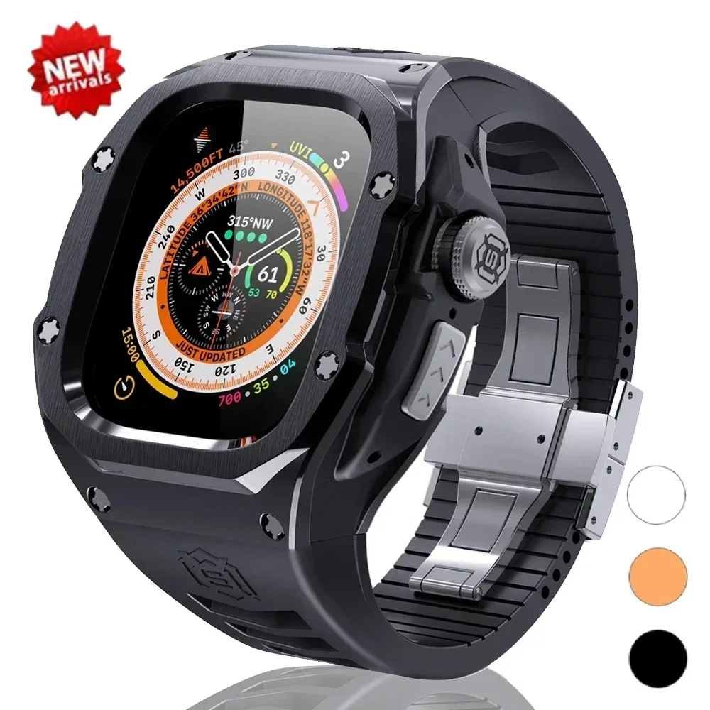Luxury Modification Kit for Apple Watch Ultra 2 49mm Stainless Steel Case for IWatch 9 8 7 6 45mm 44mm Sport Strap Replacement