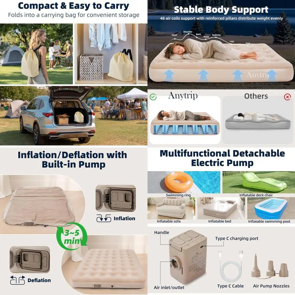 

Portable Self-Inflating Air Mattress with Pump, Ideal for Home, Camping, and Travel