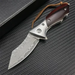 Damascus Steel Mini Pocket Folding Knife Wood Handle High Quality Tactical Knives Outdoor Camping Hunting Tool Collection Gifts