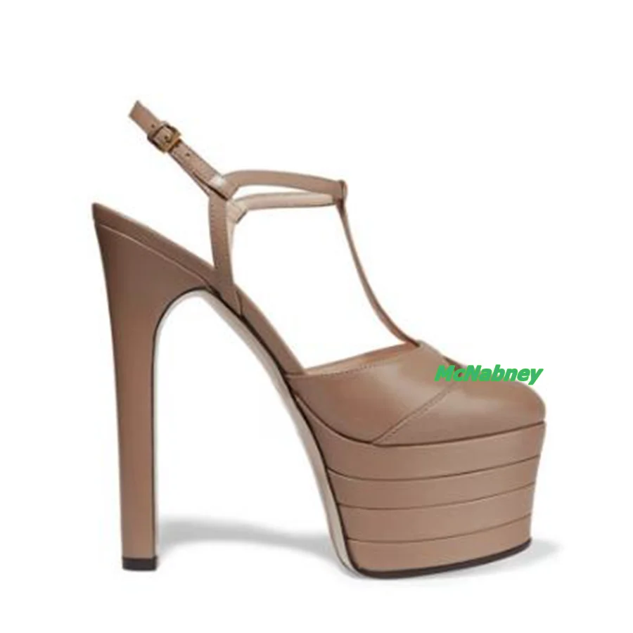 Color Block Water Platform High Heel Shoes,Buckle Leather Pumps Thin Heel Women Shoes Wedding Party 2023 New Zapatos Para Mujere