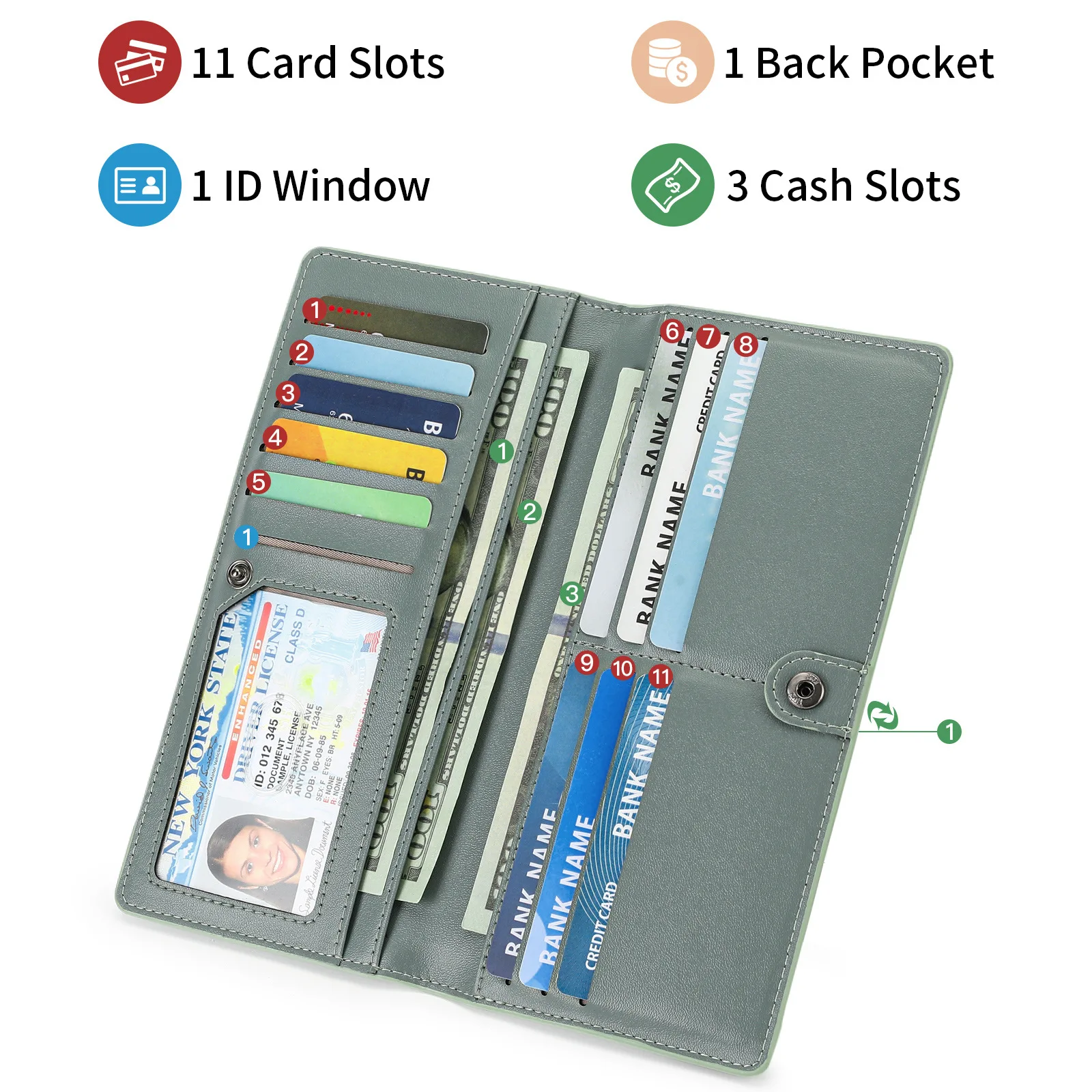 Ladies Embossed Floral PU Leather Long Wallet RFID Blocking Bifold Large Capacity Multi‑Card Slots Women Clutch Purse