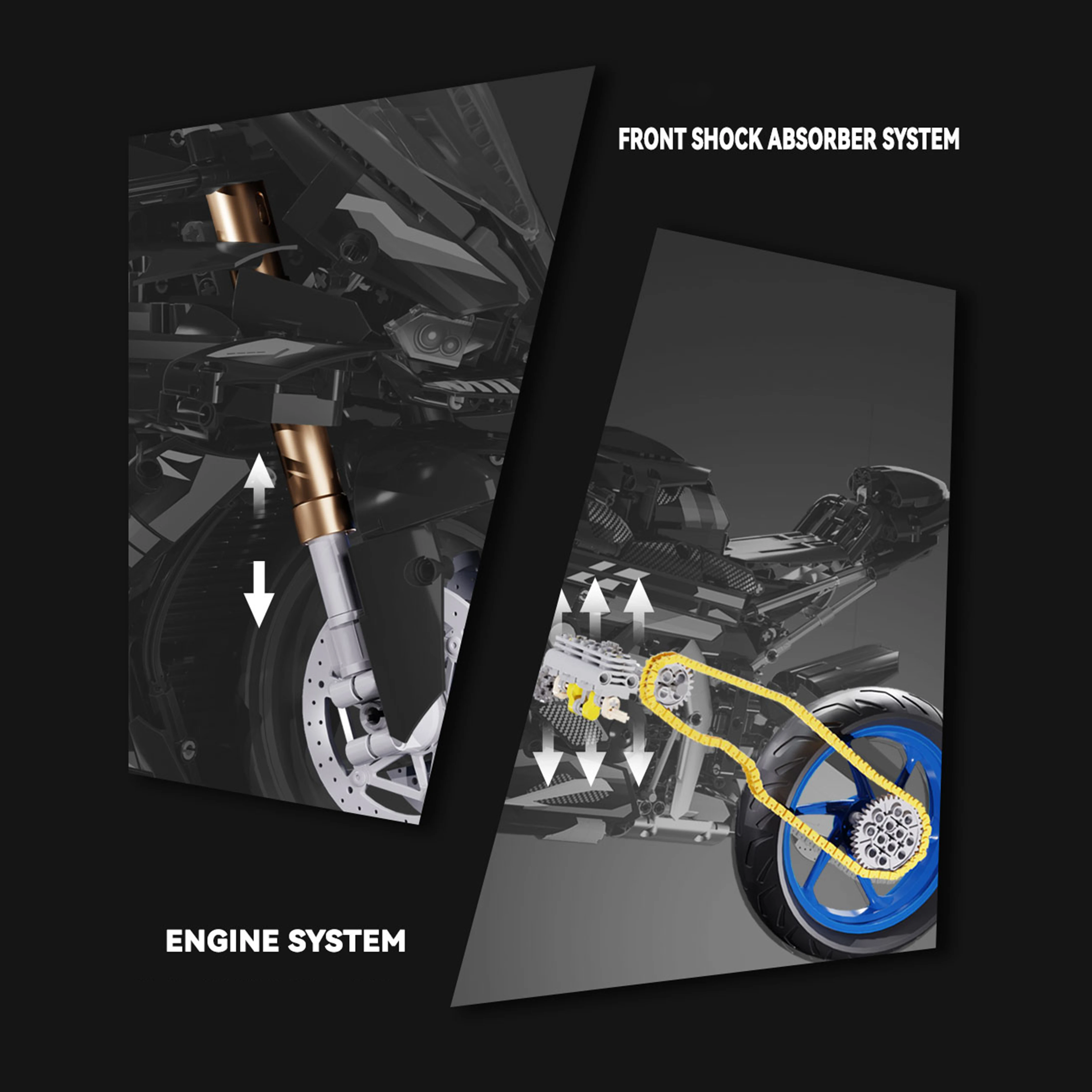 1900+PCS 1:5 Racing Motorbike Mechanical Group Building Blocks Advanced Assembly Toy Model Kit for Experienced Builders