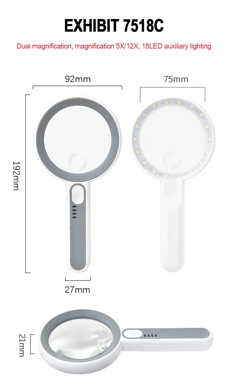 Wiederaufladbare Handlupe, 3 Beleuchtungsmodi, beleuchtete Lupe mit LED-Licht für Senioren, Lesereparatur – Detail 5