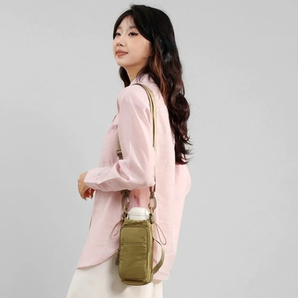 

Adjustable Strap Nylon Water Bottle Storage Bag Phone Pocket Nylon Material Portable Water Bottle Bag Thermal Mugs