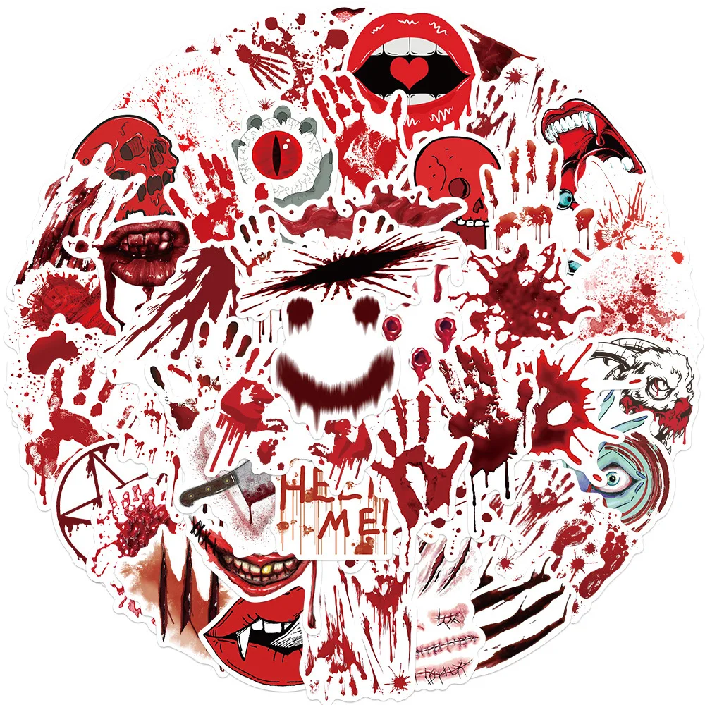 10/30/48pcs Red Blood Horror Stickers Decoration Skateboard Luggage Helmet Car DIY Cool Graffiti PVC Waterproof Kids Toy Sticker