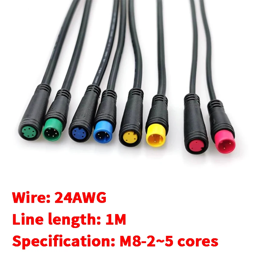 

1M M8-2PIN 3pin 4Pin 5Pin Male To Female Extension Cable Green Pink Blue Yellow sensor cord Connector For Electric bike