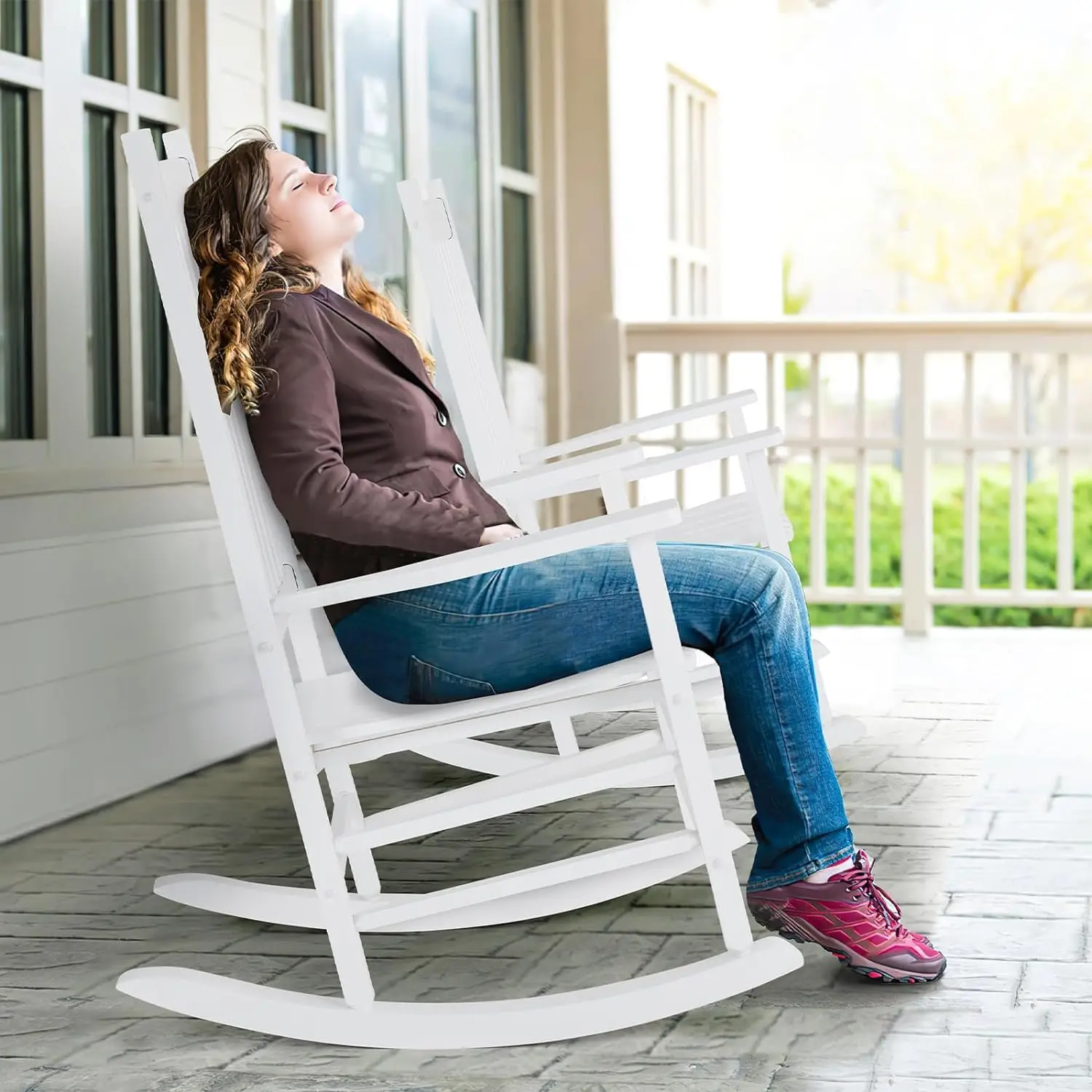 

Porch Rocker, High Back Wood Rocking Chair, Patio Rocking Chair, Outdoor Rocking Chair, Wood Porch Rocker, for Adult for Garden