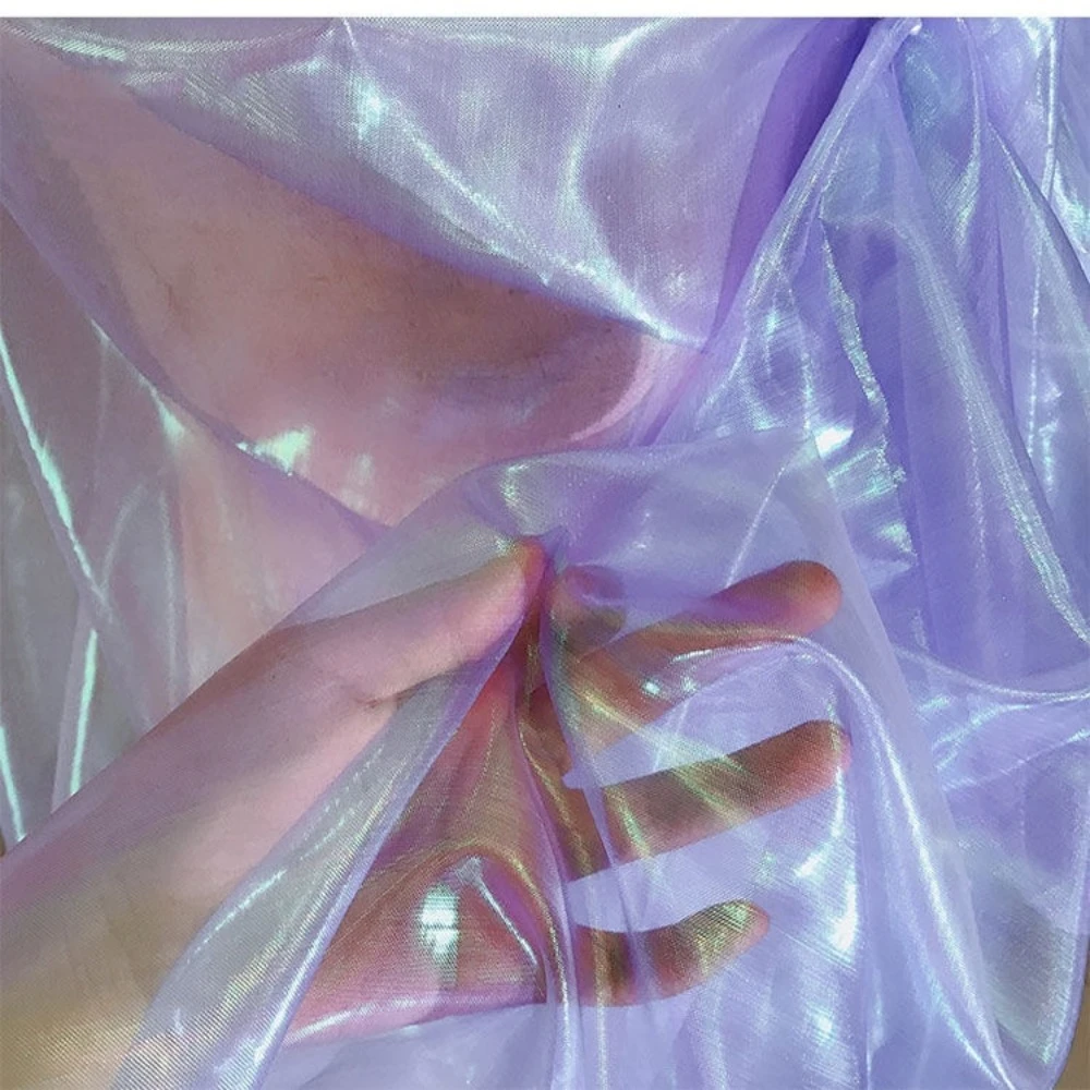 デザイナー ローランド パープル レーザー イリデッセント オーガンザ |   7色グラデーション透明チュール ウェディングドレス ブライダルイブニングコスチューム用