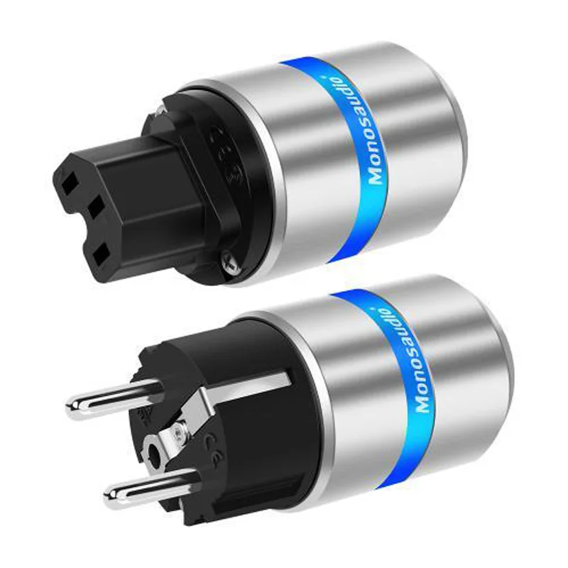 Monosaudio EF106R 99.998% Pure Copper Rhodium Plated Schuko EU Power Plug European Male connector+IEC Female Connector Plug