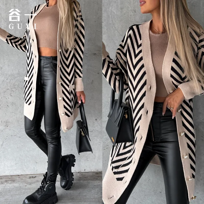 Leopard Print Knit Cardigan coat Women\'s 2024 New Arrival Fashion Autumn Winter Loose Fit Long Sleeve Sweater