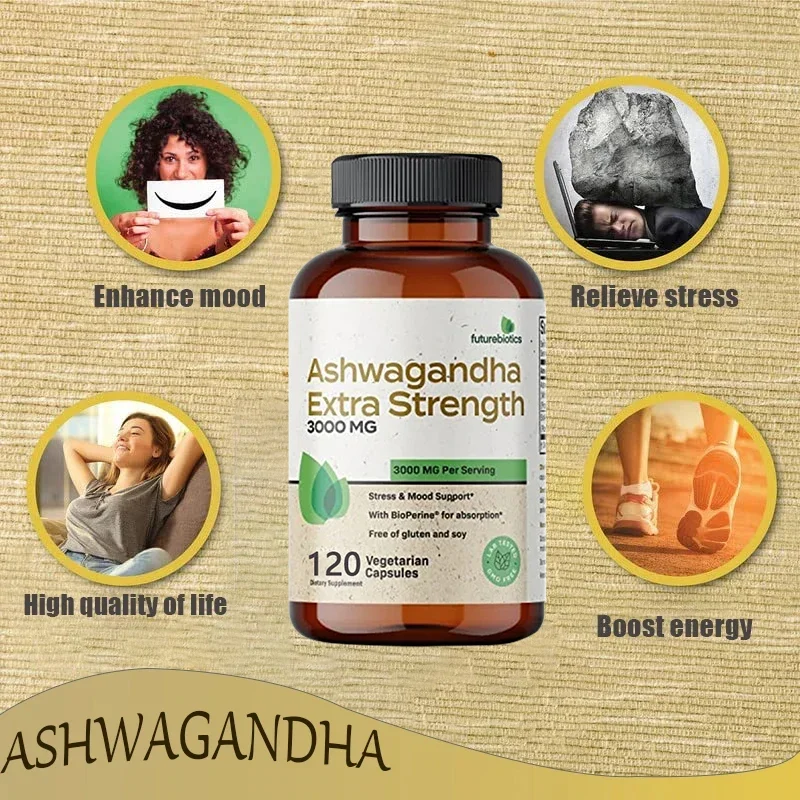 Organic Ashwagandha Capsules, Piperine Extract, Stress Relief, Natural Mood and Focus, Natural Energy Supplement, Unisex