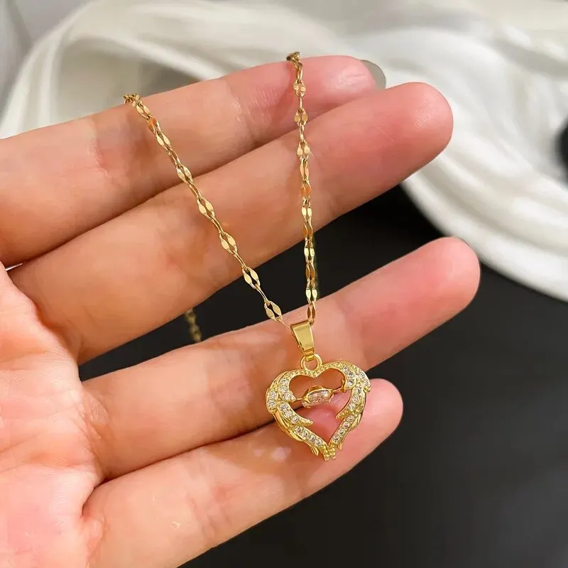 Temperament Smart Liebe Zirkon Halskette für Frauen Gold Farbe Licht Luxery Titan Stahl Anhänger Halsketten Partei Schmuck