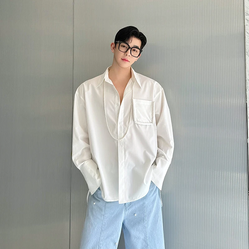 

Summer Minimalist Pure Color Men's Long Sleeve Shirt Trendy Iron-Free White Shirt Youthful Style Four-Seasons Suitable