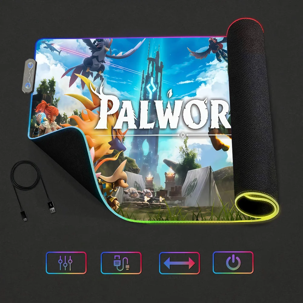 Game P-Palworlds Mouse Pad RGB LED Light Non-Slip Rubber Base Waterproof Office PC Home Best Price Desk-Mat USB Large Game