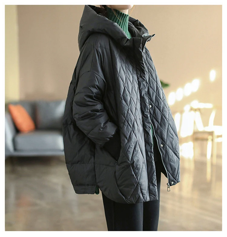 Schinteon Women Light White Duck Down Jacket Casual Loose Over Size Autumn Winter Outwear with Hood Coat 2024 New