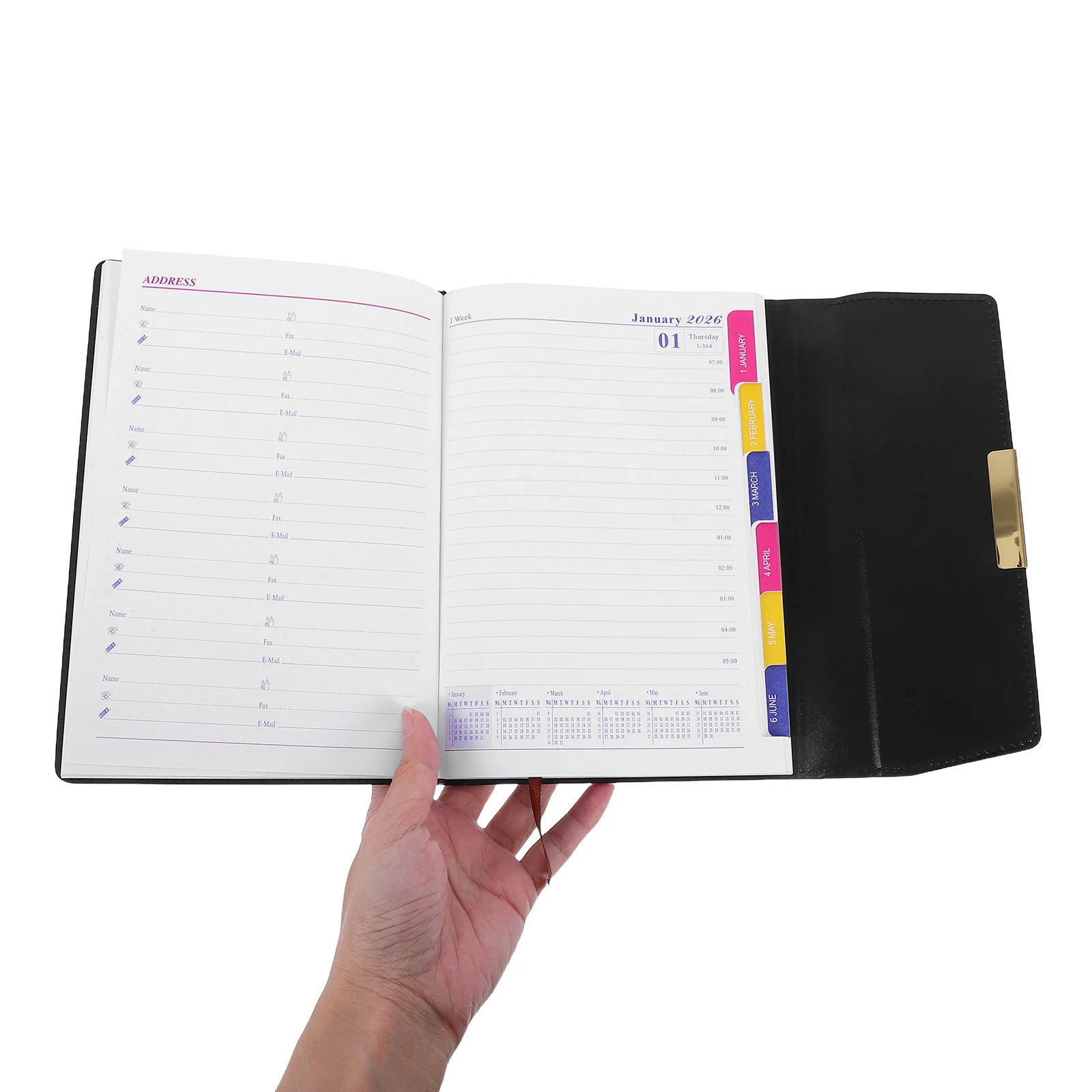 مخطط يومي مقاس A5 لعام 2026، تصميم مدمج من الورق السميك والأنيق الحديث، علامات تبويب يومية، مؤشر شهري، مكتب أعمال أكاديمي