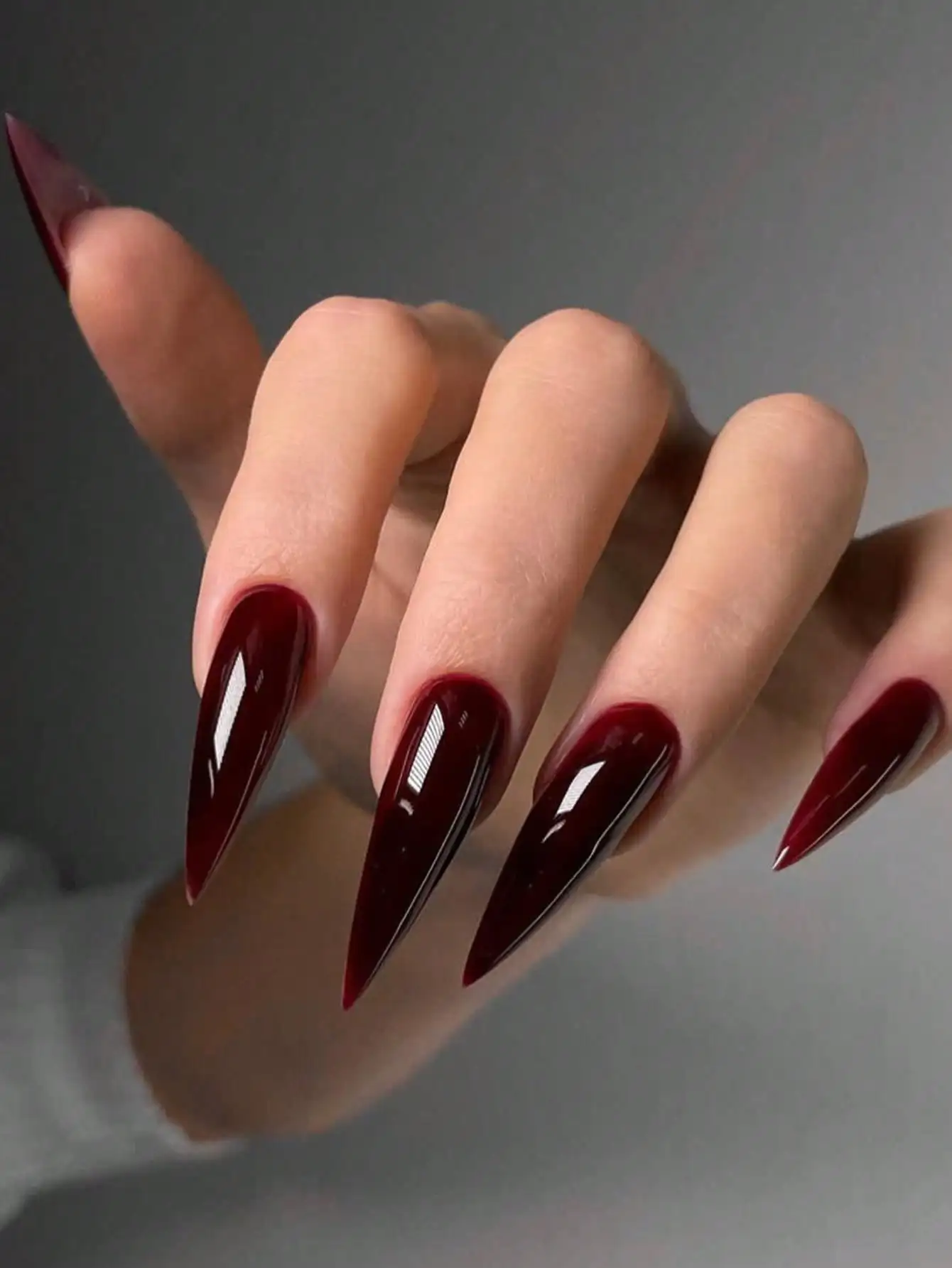 24pcs Long Pointed Ombre French Manicure Nail Stickers, Gothic Black & Red Design, High-Quality Glossy Punk Style Full Coverage, Suitable For Women & Girls Daily Wear Nails Nail Supplies