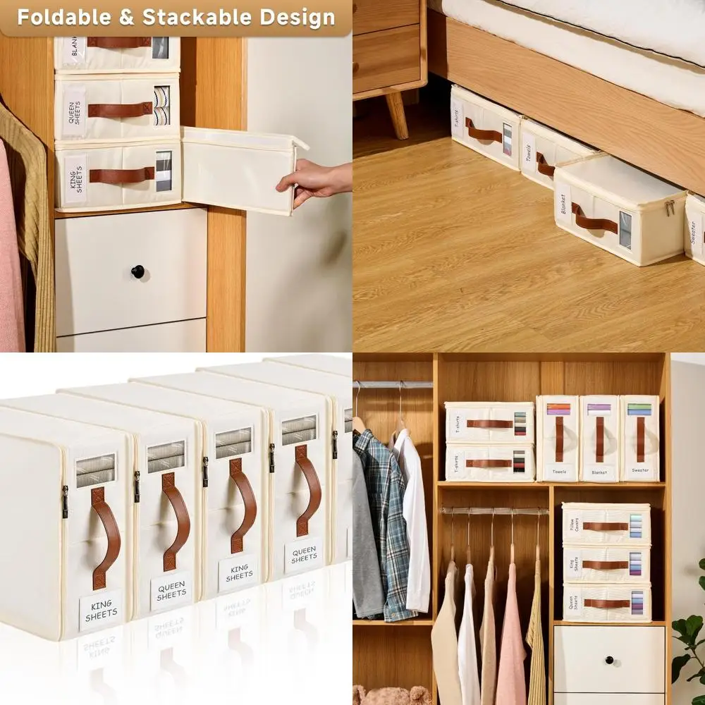 

Zippered Bed Sheet Organizers with Handle, Label, and Window for Linen Storage: Ideal for Sheets, Clothing, Duvets, and Toys