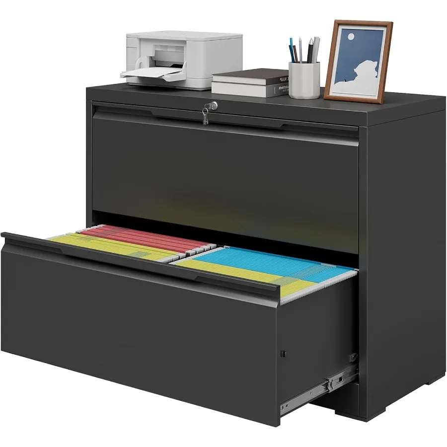 Home Office Metal Lateral File Cabinet with 2 Drawers, Lockable for Legal/Letter/A4/F4 Sizes, Includes Hanging Files and Key, G