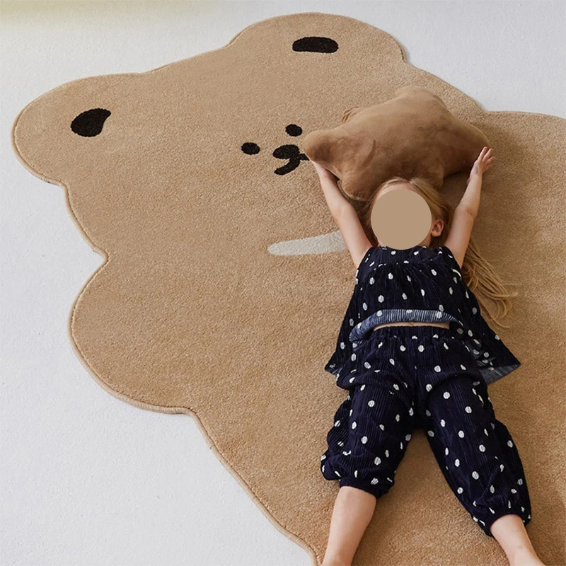 

Irregular Carpet for Children's Room Bedroom Bedside Area Rug Cute Cartoon Bear Baby Crawling Mat Soft Comfortable Plush Mats