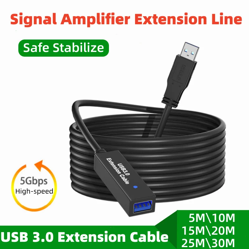 20M USB3.0 Active Extension Cable USB A Connection Stable  Data Transfer Independent Power Supply Signal Amplifier Chip Cable