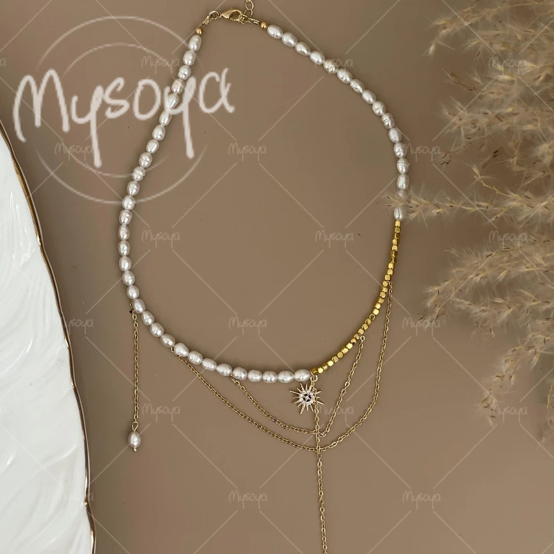 

MYSOYA 6-7mm White Rice Freshwater Pearl Necklace, for Birthday/Anniversary/Wedding/Mother's Day/Father's Day Gift A0813