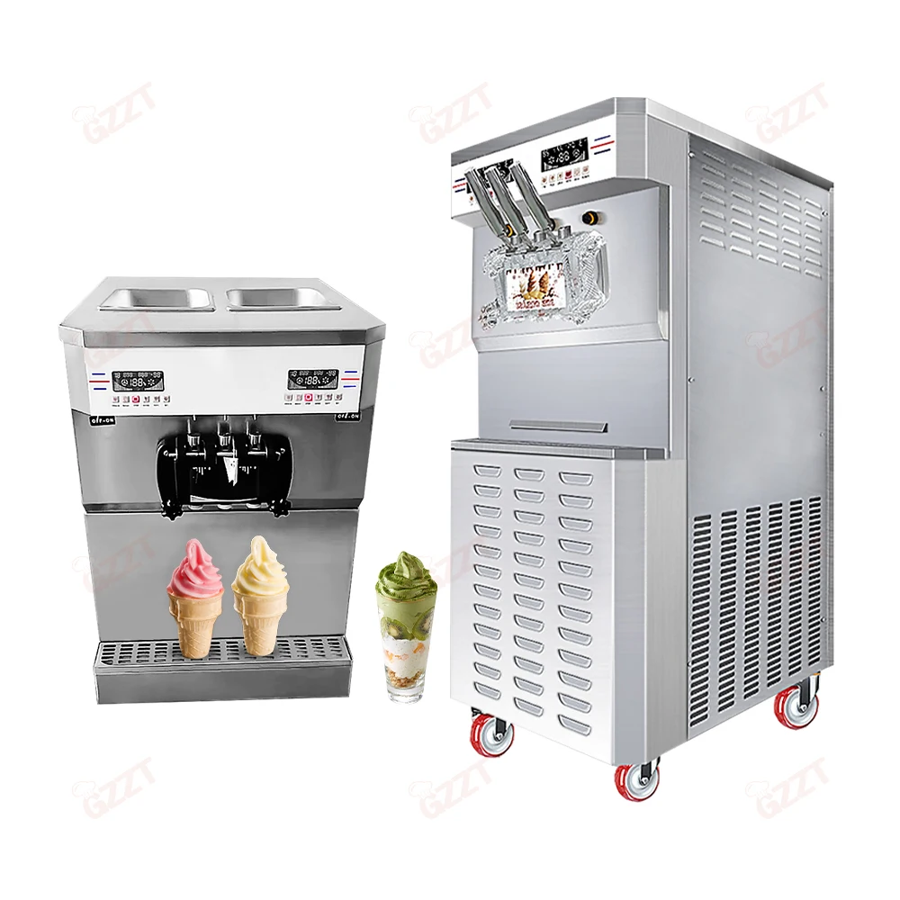 Manufacture Auto Electric Freeze Maquina De Helados Soft Serve Dual System Ice Cream Machine 3 Heads Dual Compressor Pre-Cooling